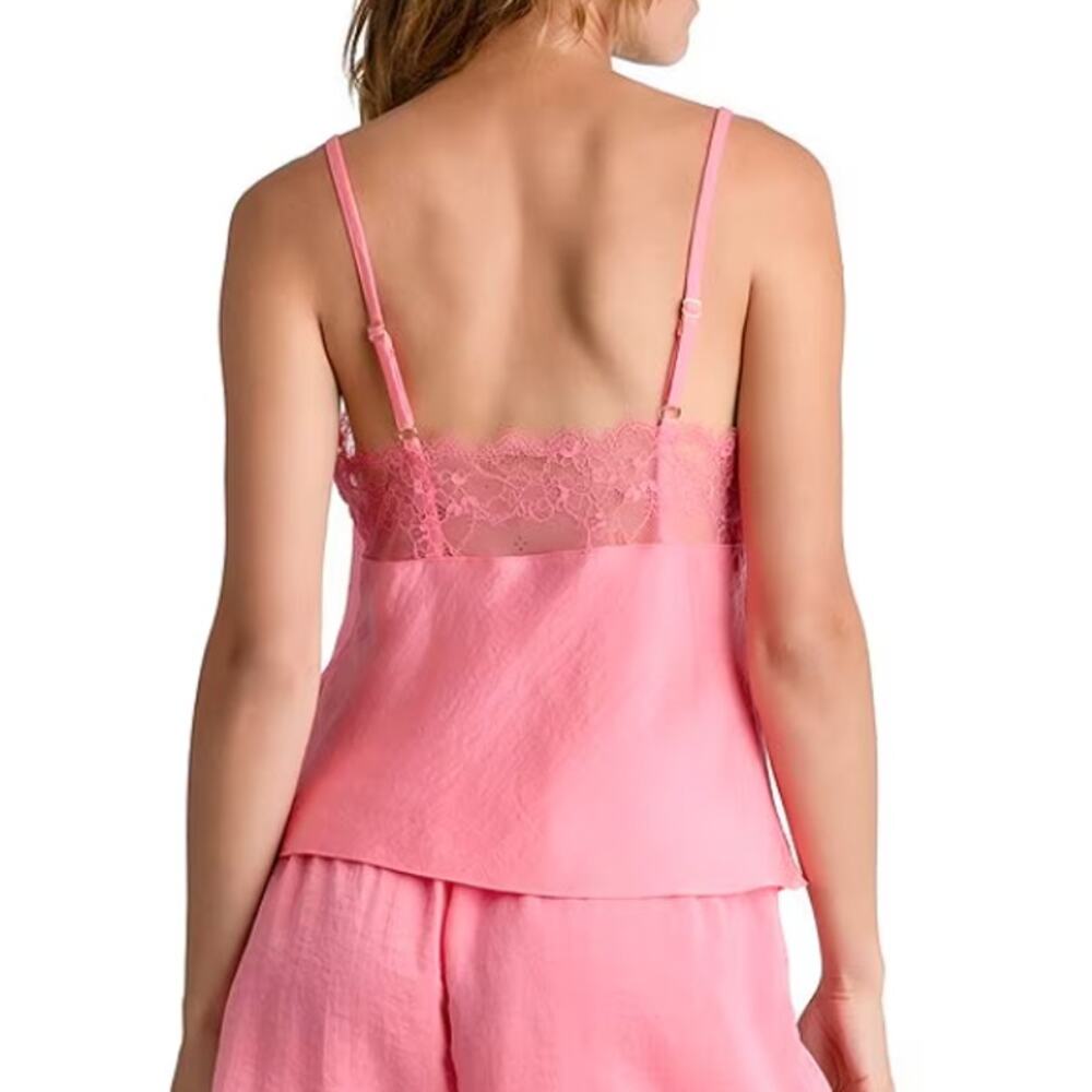 MIDNIGHT BAKERY Lace Trim Cami Medium Pink/Purple Tie Dye Satin V-Neck Top NWT - Picture 3 of 11
